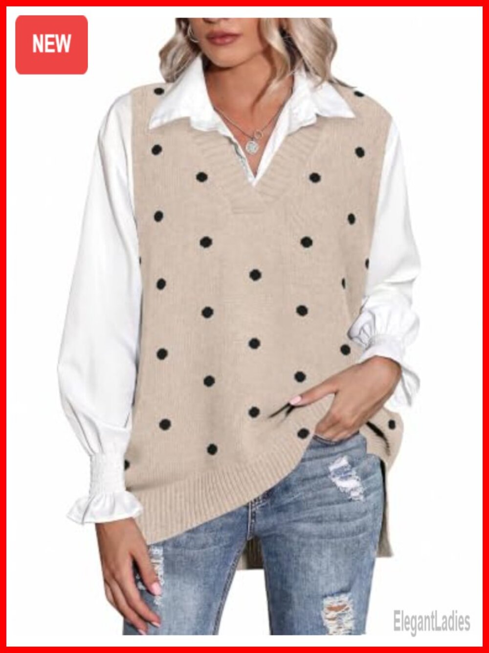 Zeagoo Sweater Vest Sleeveless V Neck Oversized Knitted Pullover Fall Top